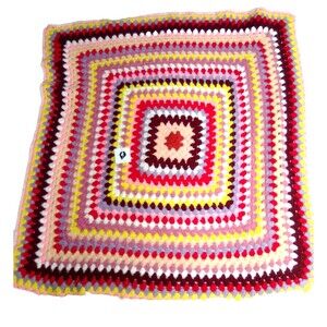 Vintage Handmade Bright Colorful Crochet  1970/1980 Crib Blanket 42''x 42''